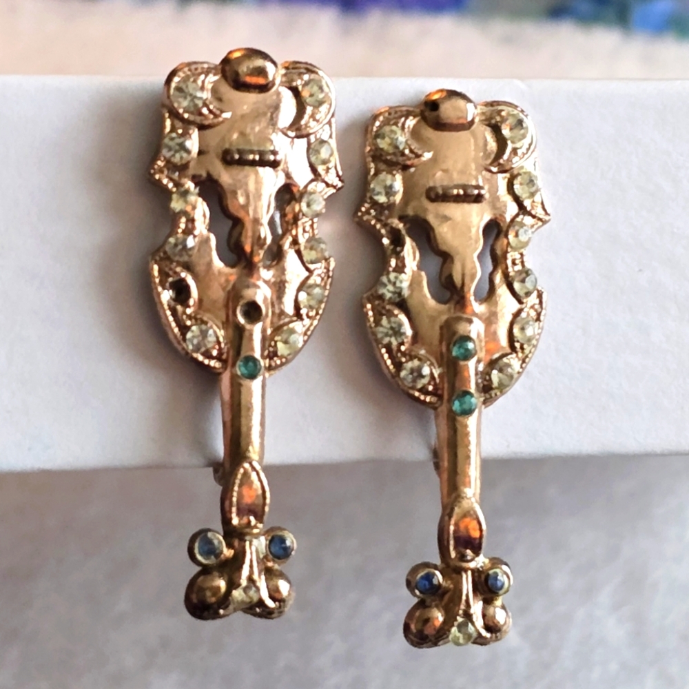 Vintage earrings violin viola screwback guitar Orchestra gold tone screw back